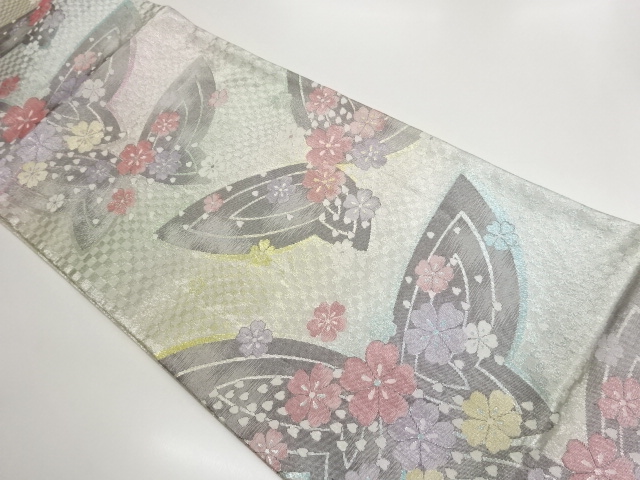 JAPANESE KIMONO / FUKURO OBI / WOVEN BUTTERFLY & SAKURA